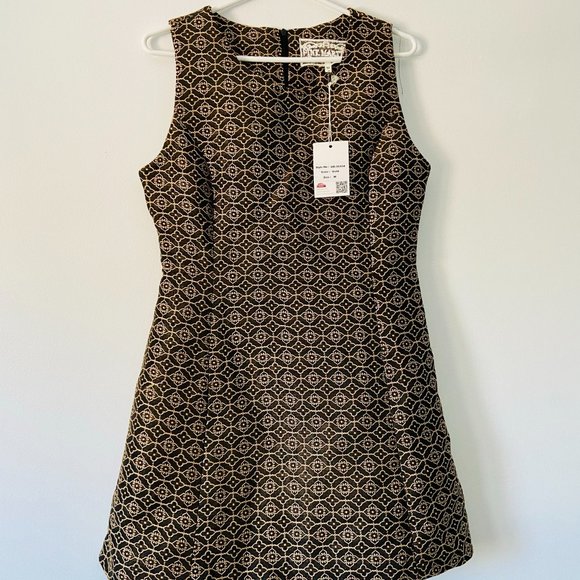 NWT Gold Brocade Espresso Brown Pink Martini Party Dress XS - Picture 5 of 6